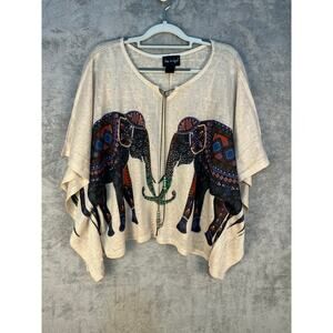 Step In Style Poncho Style Blouse XL Boho Semi Sheer Elephant Print Festival